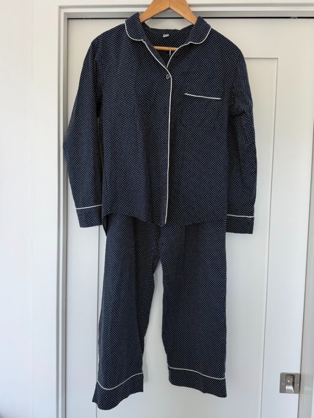 UNIQLO Pajama Set (S) - Navy Blue with White Polka Dots